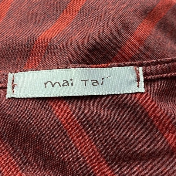 MAI Tai Red Burgundy Striped Cowl Neck Blouse - Picture 9 of 12